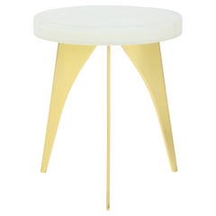 Single White Opaline Glass and Brass Side or Martini Table, Italy, 2023