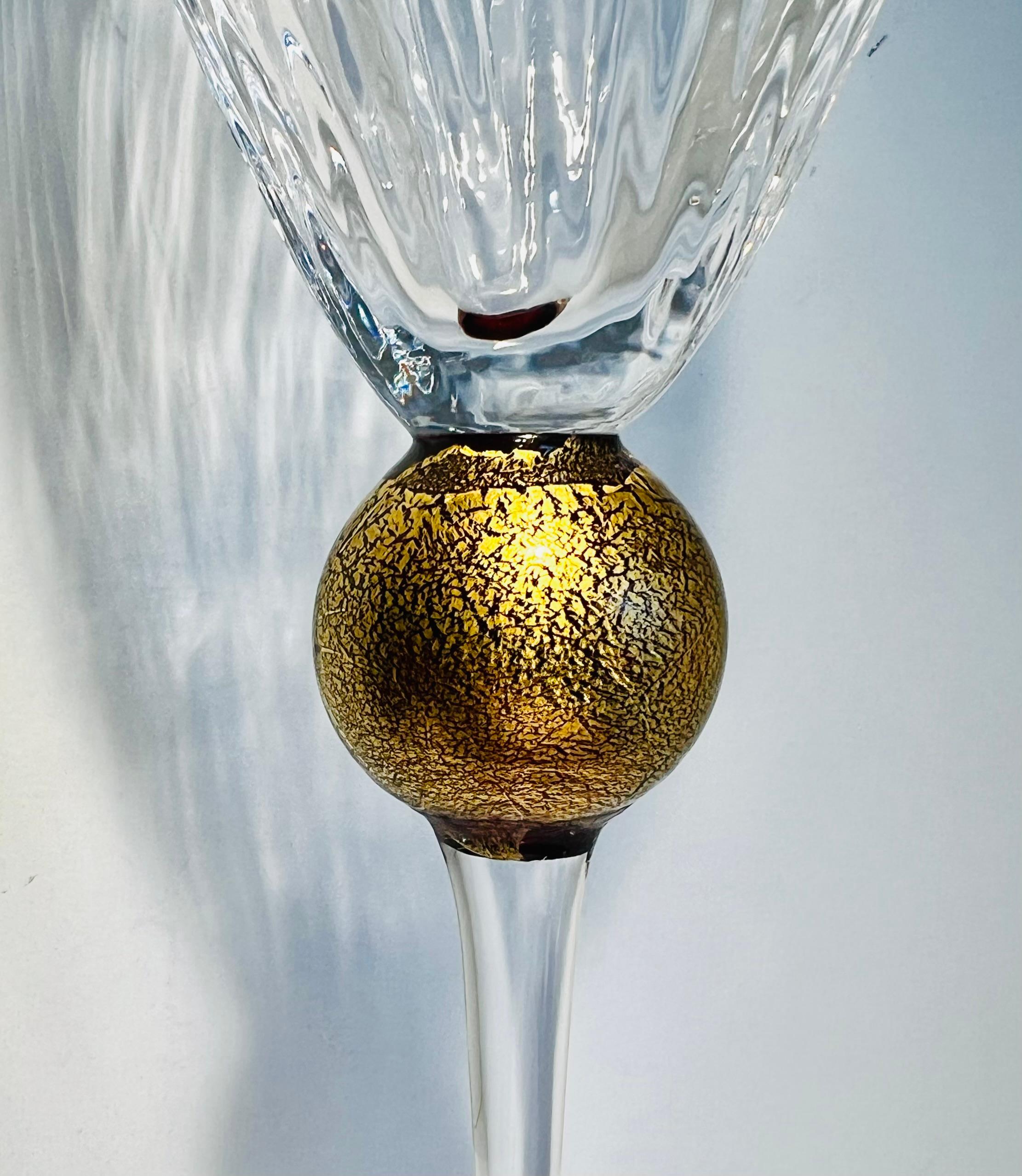 Wine Glass by Union Street Glass “Manhattan Collection” 24K leafed Gold Ball 1