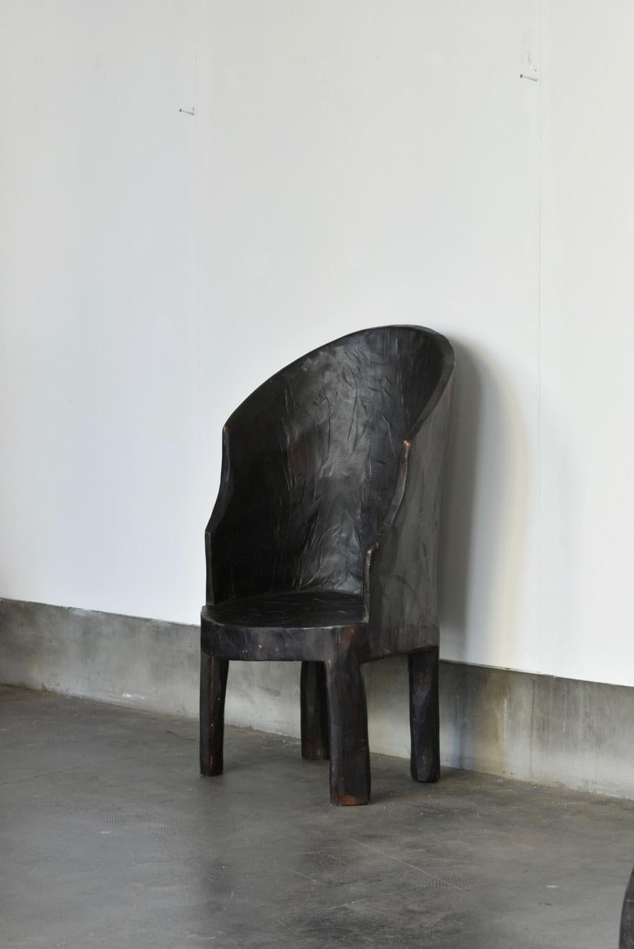 Single Wood Carved Black Old Chair Made by Indian Tribes, 20th Century, Modern 5