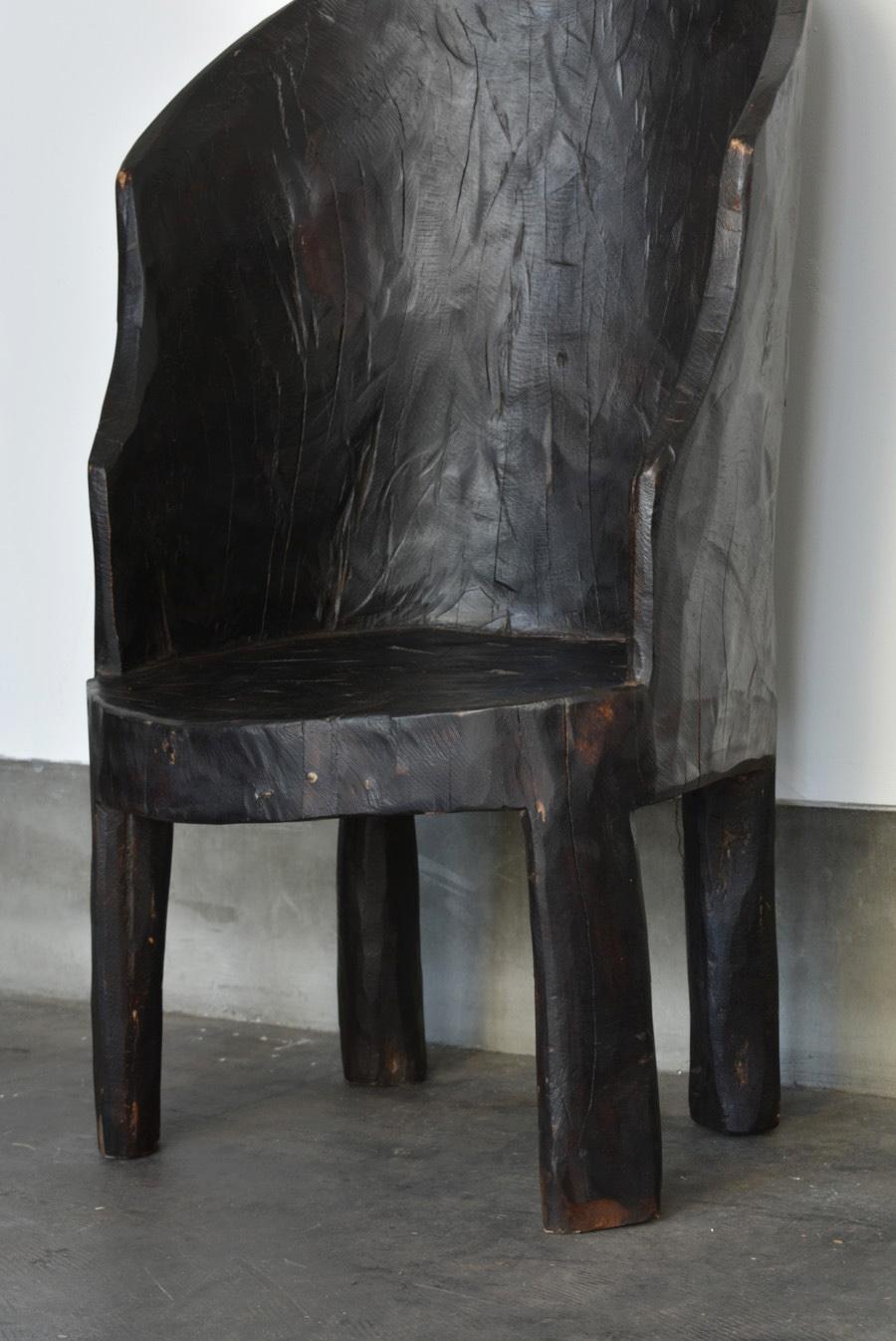 Single Wood Carved Black Old Chair Made by Indian Tribes, 20th Century, Modern 6