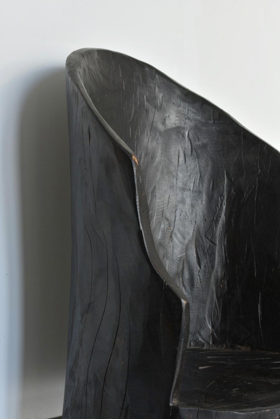 Single Wood Carved Black Old Chair Made by Indian Tribes, 20th Century, Modern 7