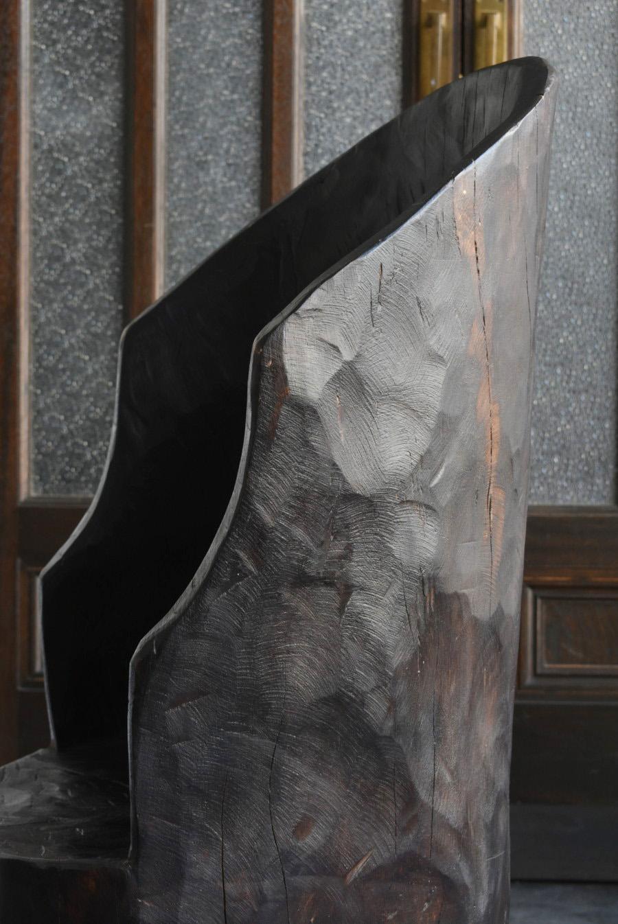 Single Wood Carved Black Old Chair Made by Indian Tribes, 20th Century, Modern 9