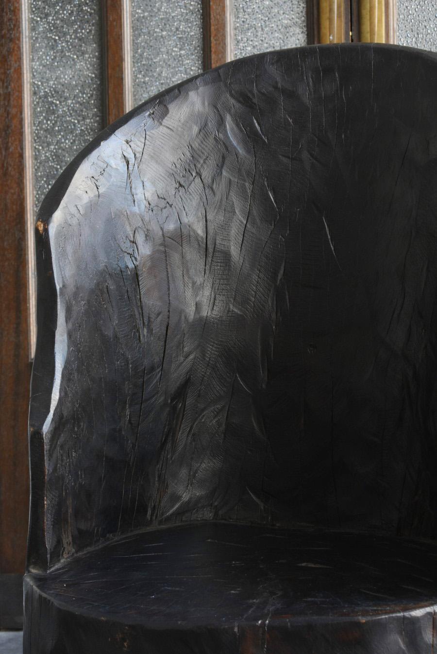 Single Wood Carved Black Old Chair Made by Indian Tribes, 20th Century, Modern 10