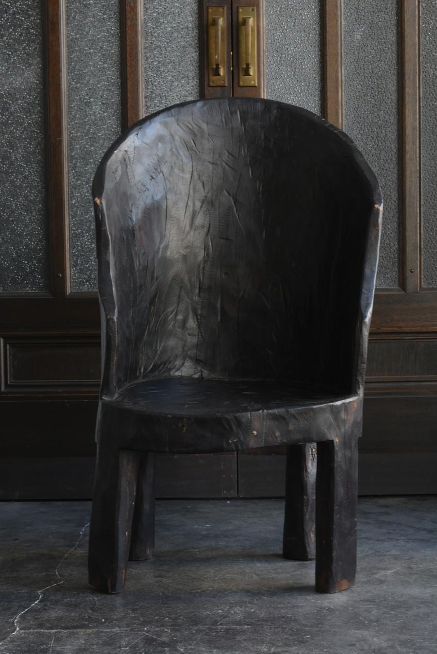Other Single Wood Carved Black Old Chair Made by Indian Tribes, 20th Century, Modern