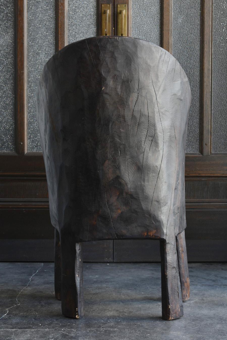 Woodwork Single Wood Carved Black Old Chair Made by Indian Tribes, 20th Century, Modern