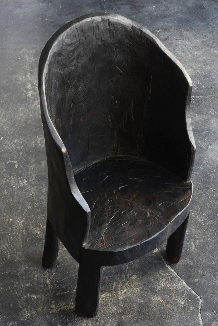 Single Wood Carved Black Old Chair Made by Indian Tribes, 20th Century, Modern 1