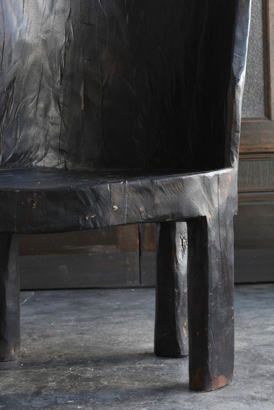 Single Wood Carved Black Old Chair Made by Indian Tribes, 20th Century, Modern 2