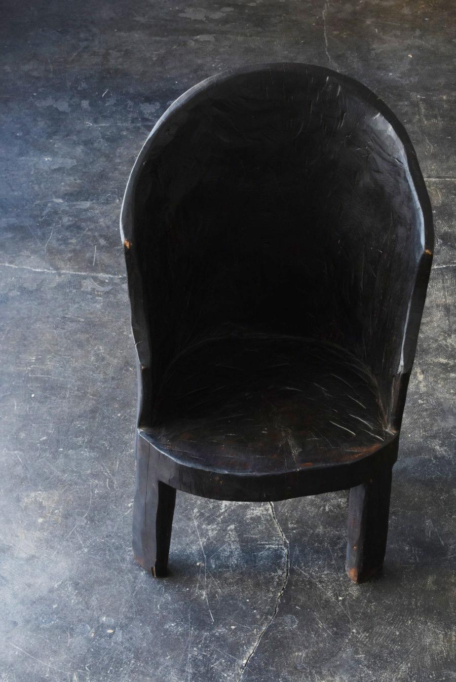 Single Wood Carved Black Old Chair Made by Indian Tribes, 20th Century, Modern 4