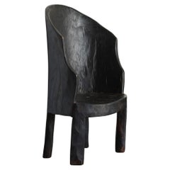 Single Wood Carved Black Old Chair Made by Indian Tribes, 20th Century, Modern