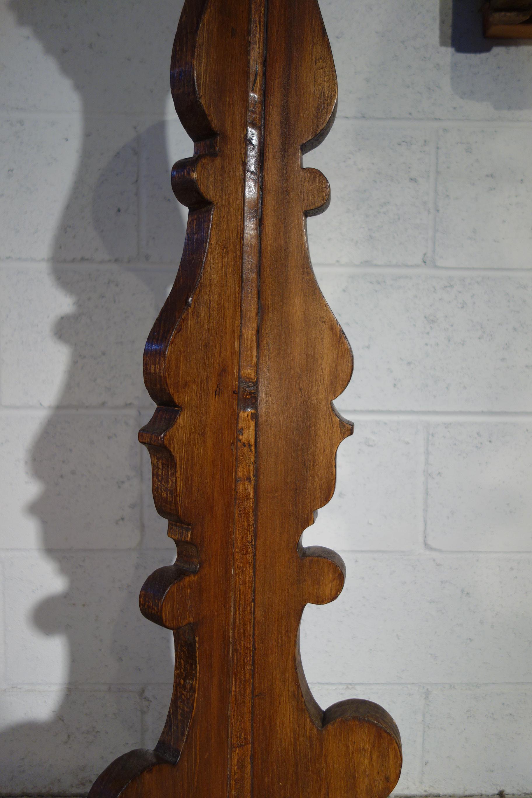 Fruitwood 19th Century Italian Tuscan Single Hand Carved Wood Renaissance Candelabra For Sale