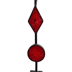 Single Wrought Iron Lamp with Red Glass Insets