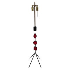 Retro Single Wrought Iron Lamp with Red Glass Insets 