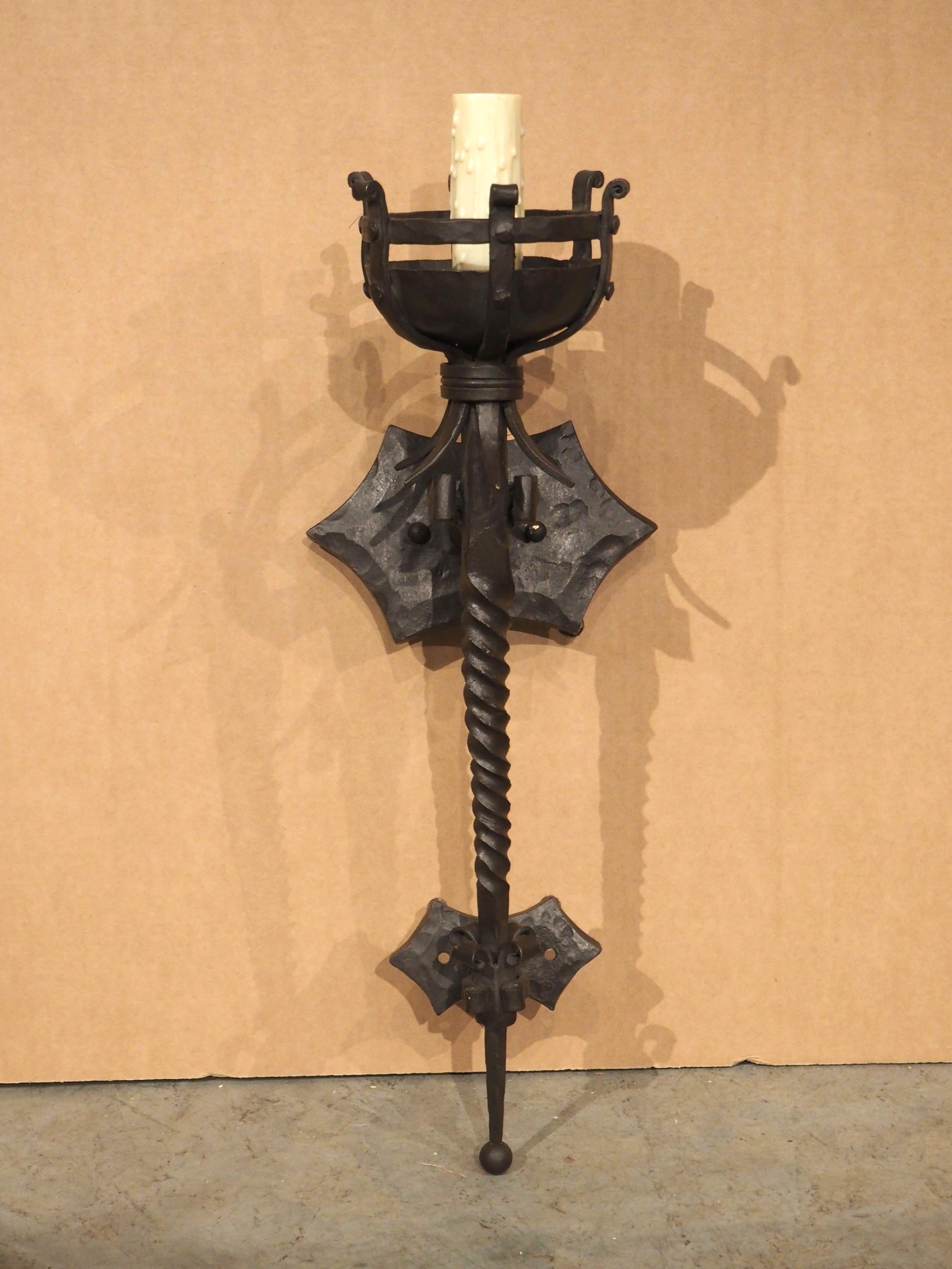 Contemporary Single Wrought Iron Medieval Style Wall Sconce For Sale