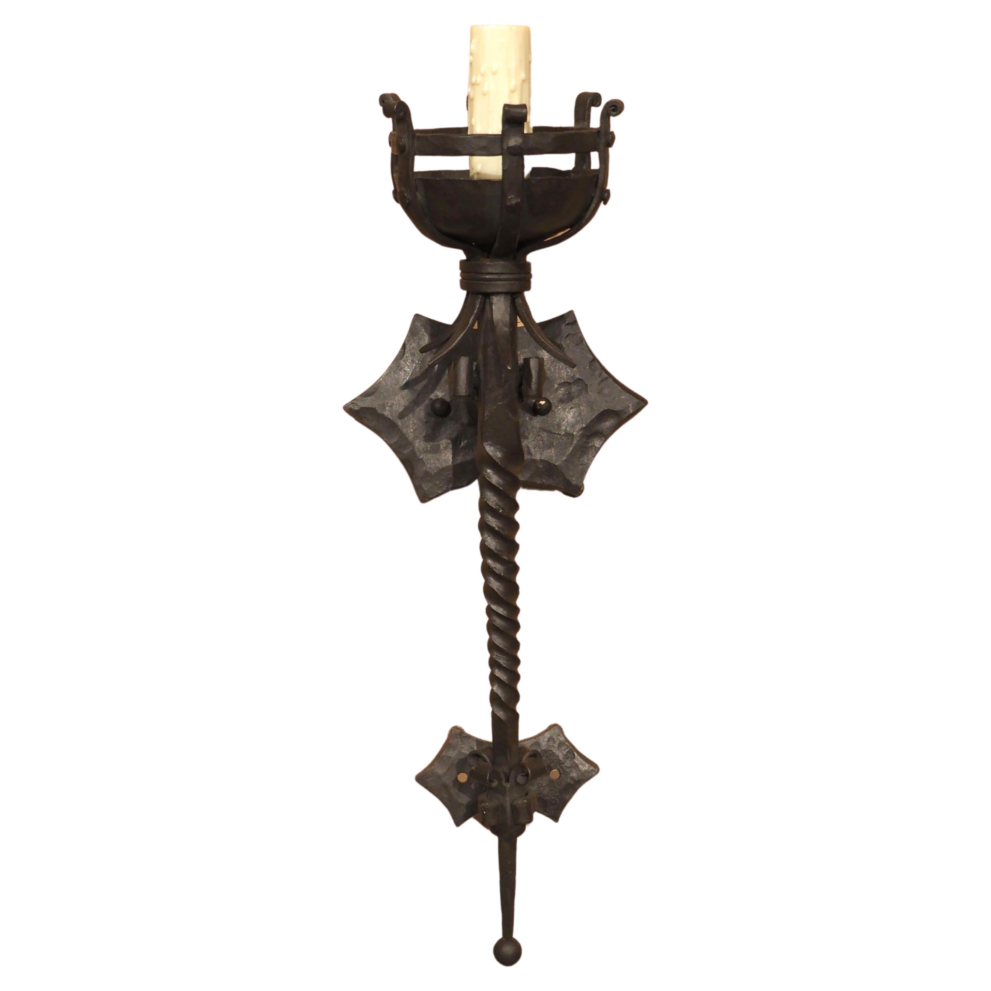 Single Wrought Iron Medieval Style Wall Sconce For Sale