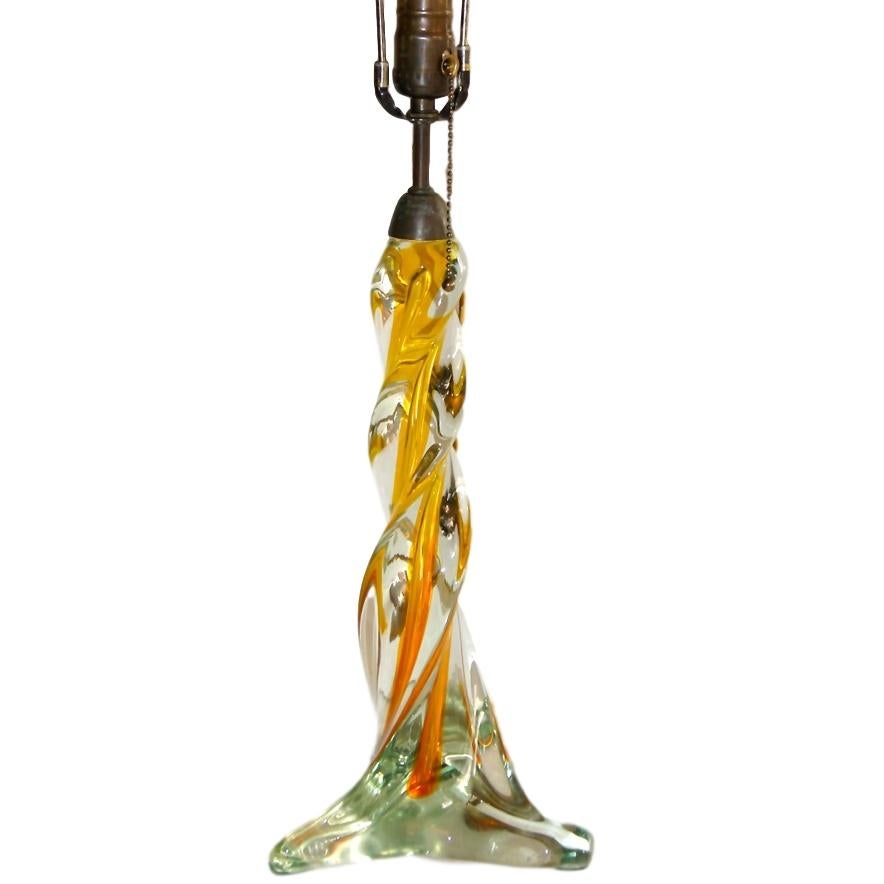 Italian Single Yellow Murano Glass Table Lamp For Sale