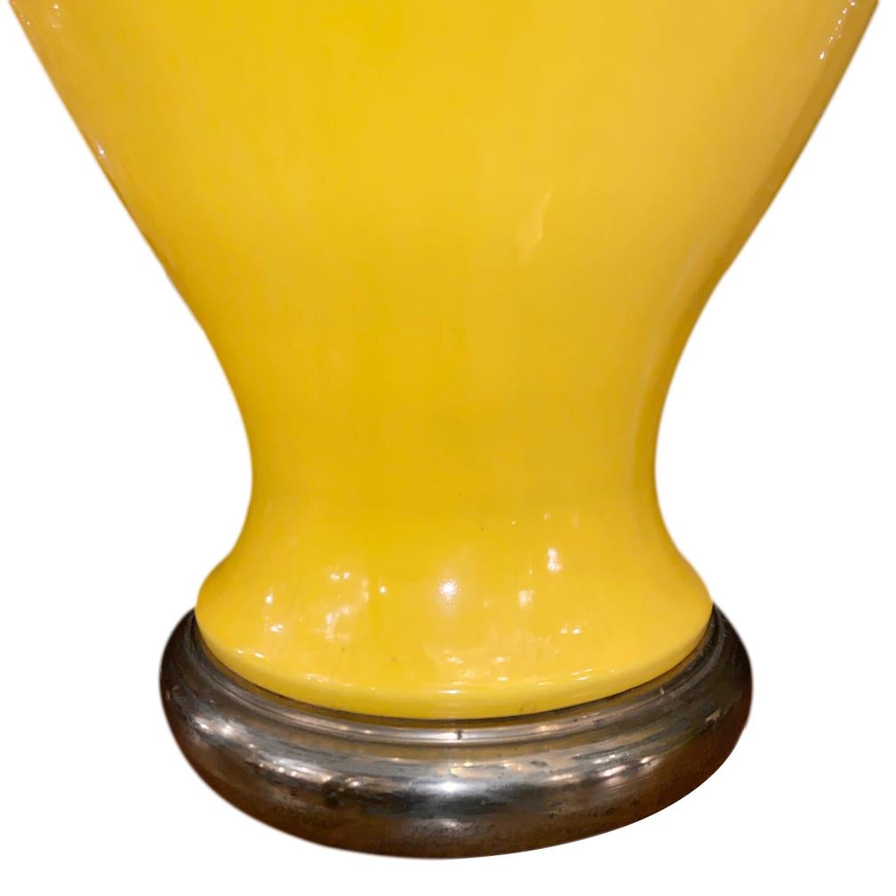American Single Yellow Porcelain Table Lamp For Sale