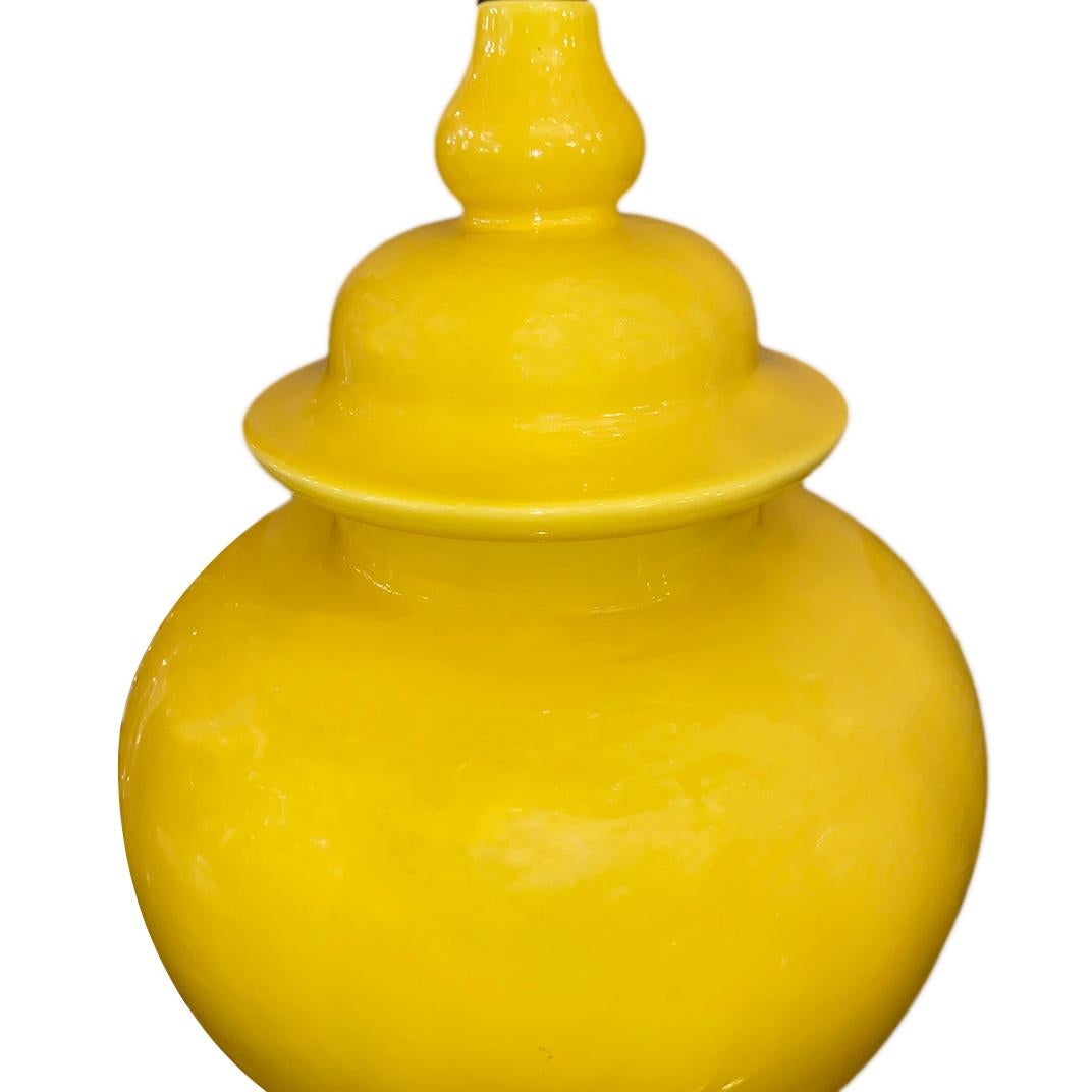Glazed Single Yellow Porcelain Table Lamp For Sale
