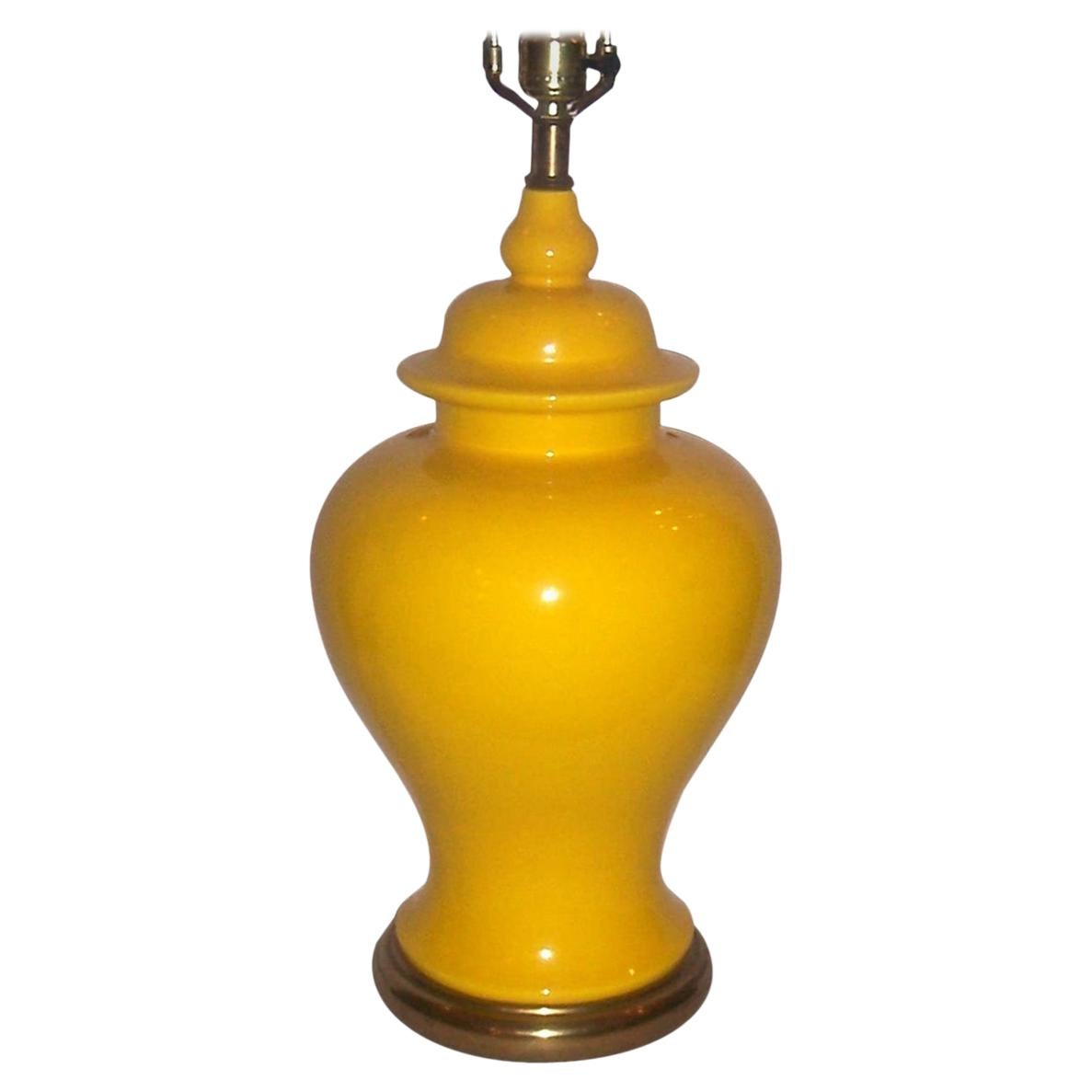 Single Yellow Porcelain Table Lamp For Sale