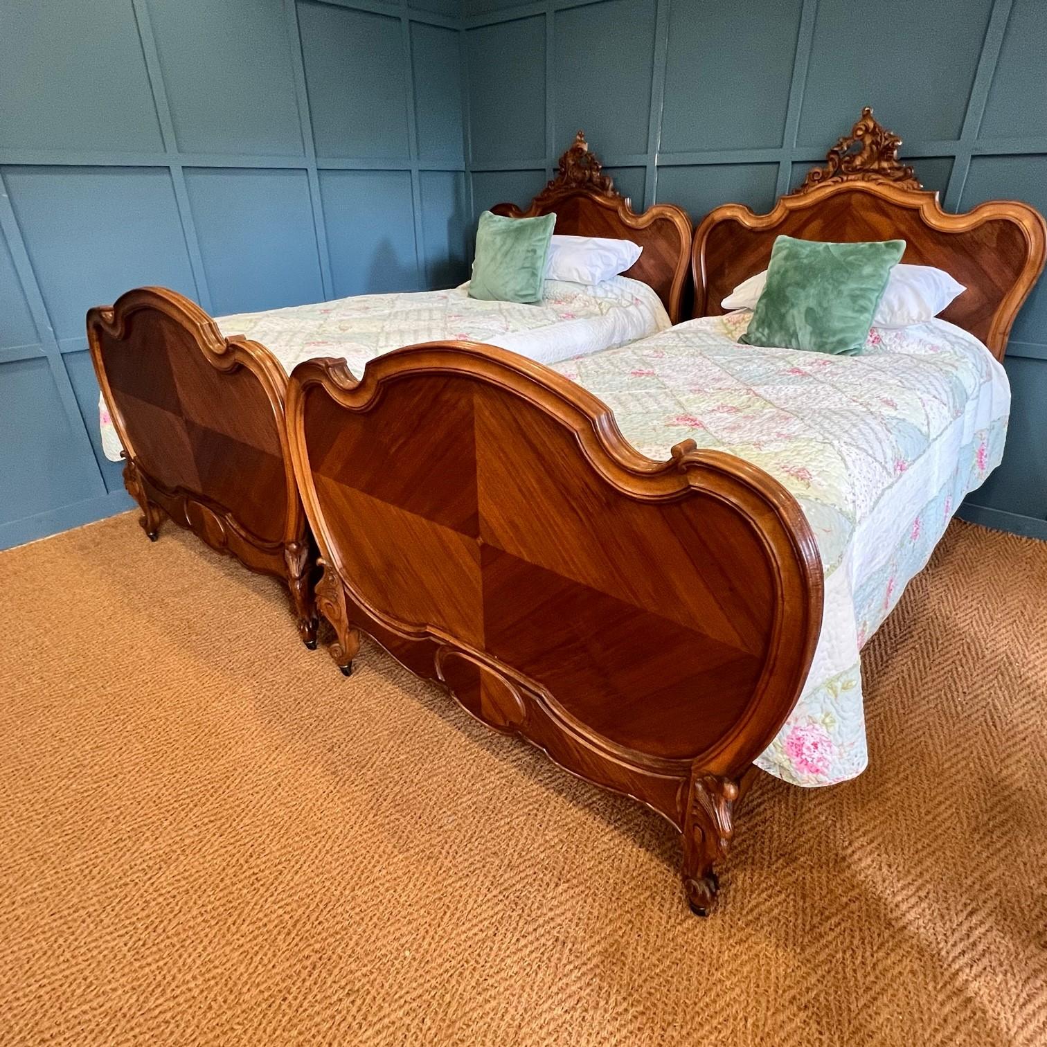 French Singles, Walnut Louis XV Single Beds  For Sale