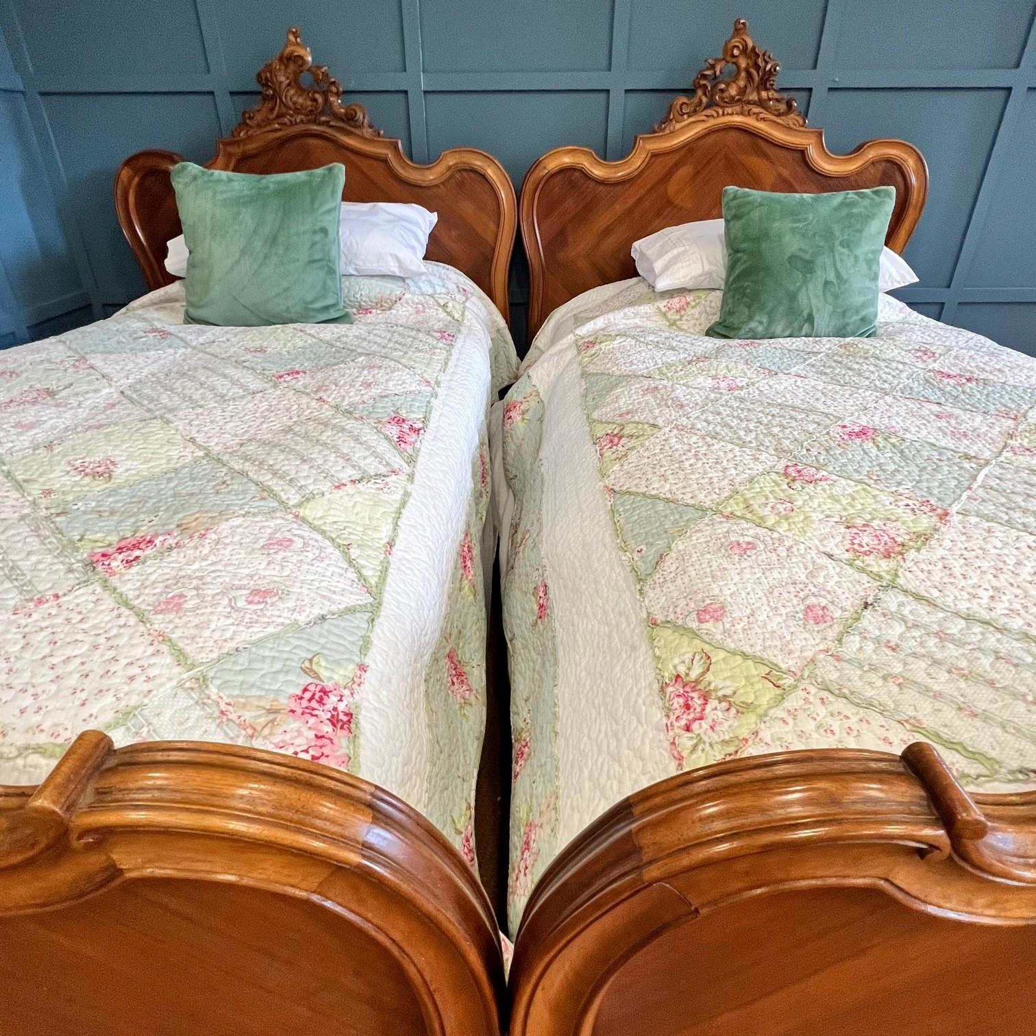 Singles, Walnut Louis XV Single Beds  In Good Condition For Sale In Headley, GB