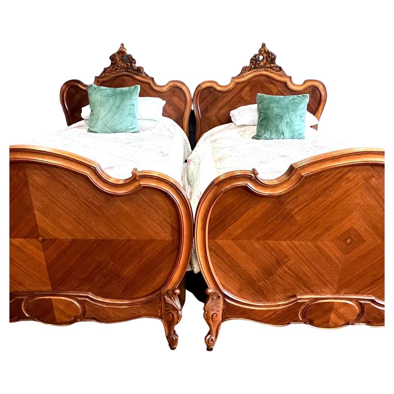 Singles, Walnut Louis XV Single Beds  For Sale