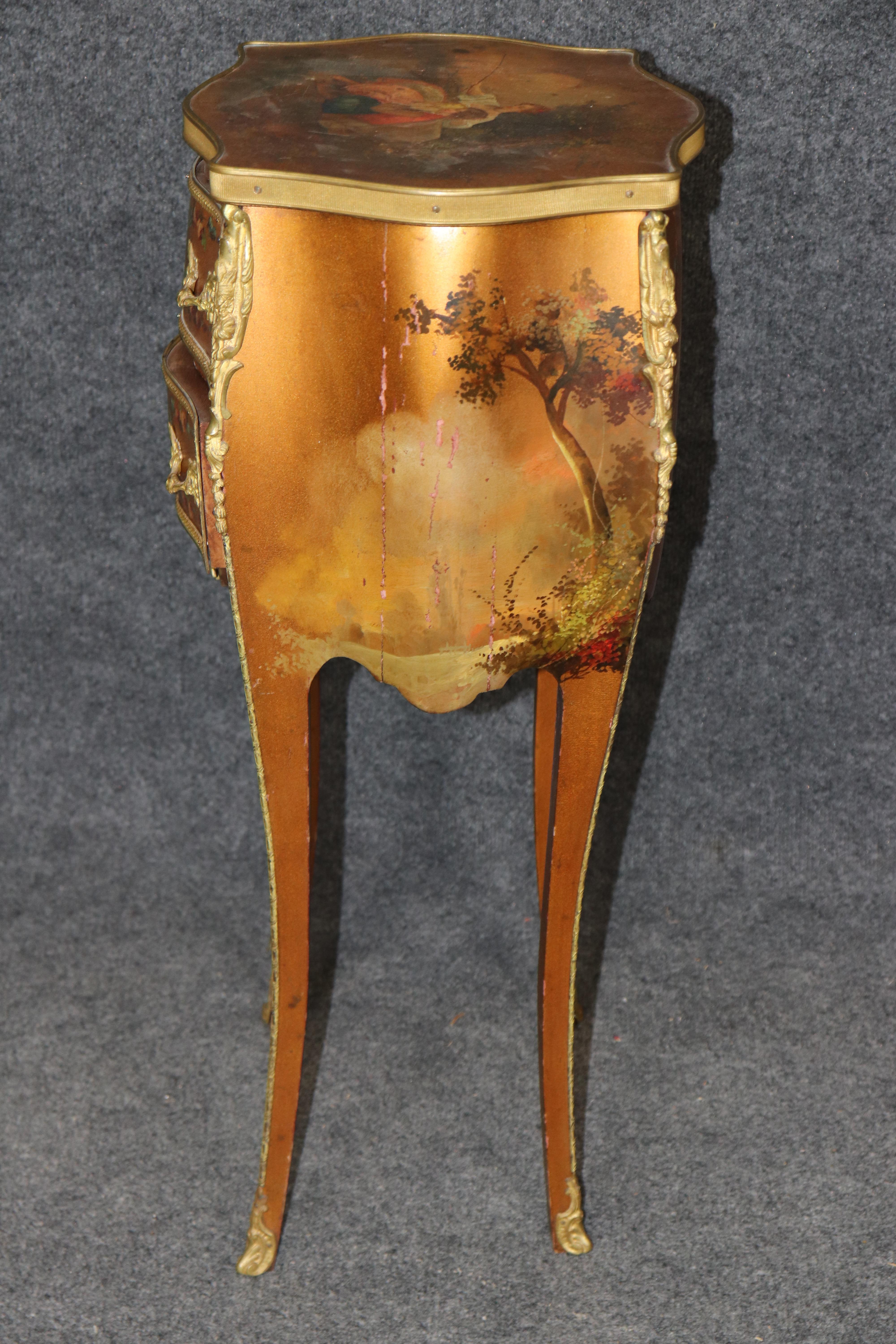 Brass SinglGold Leaf Gilded Vernis Martin Painted French Louis XV Style Night Stand For Sale
