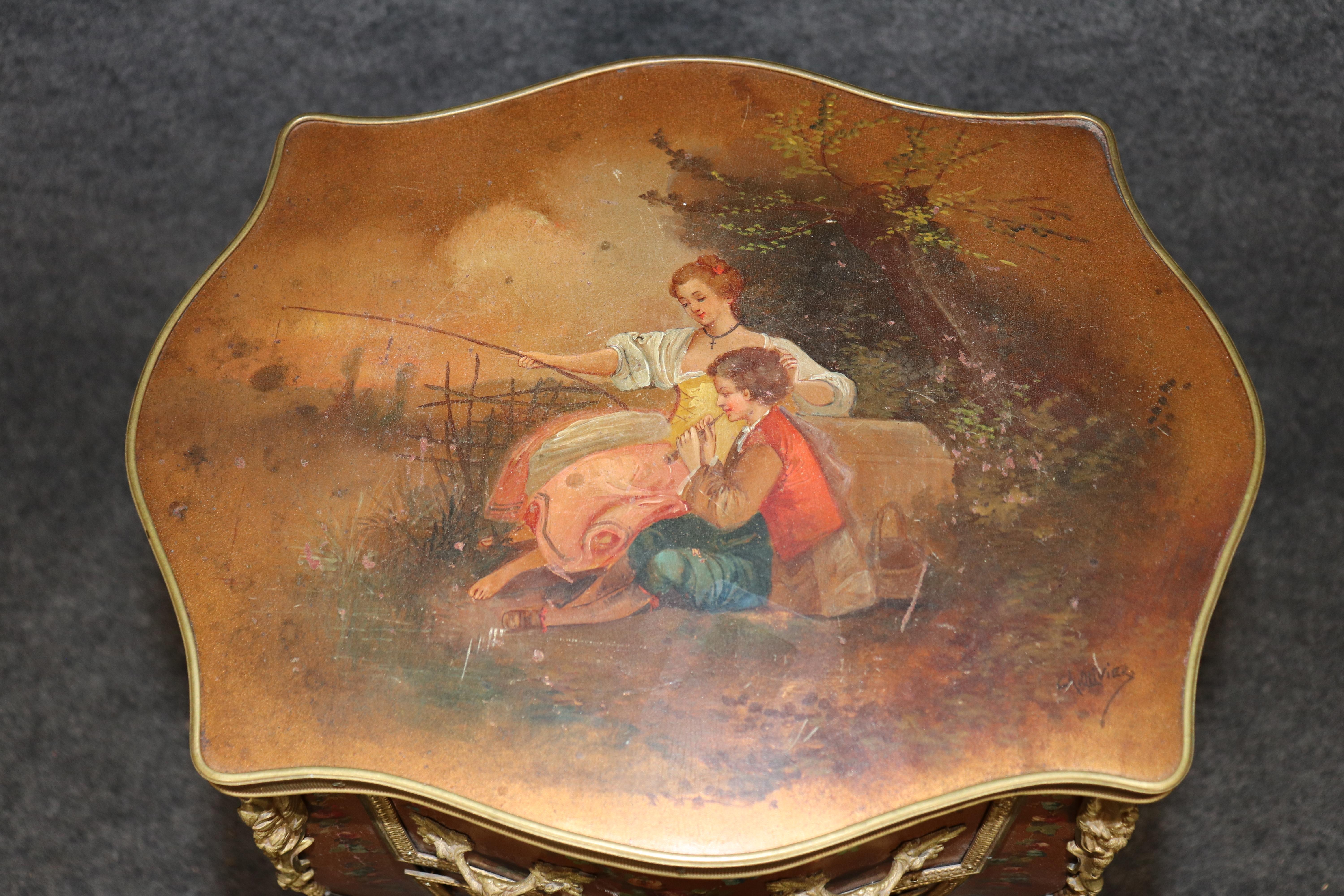 SinglGold Leaf Gilded Vernis Martin Painted French Louis XV Style Night Stand For Sale 3