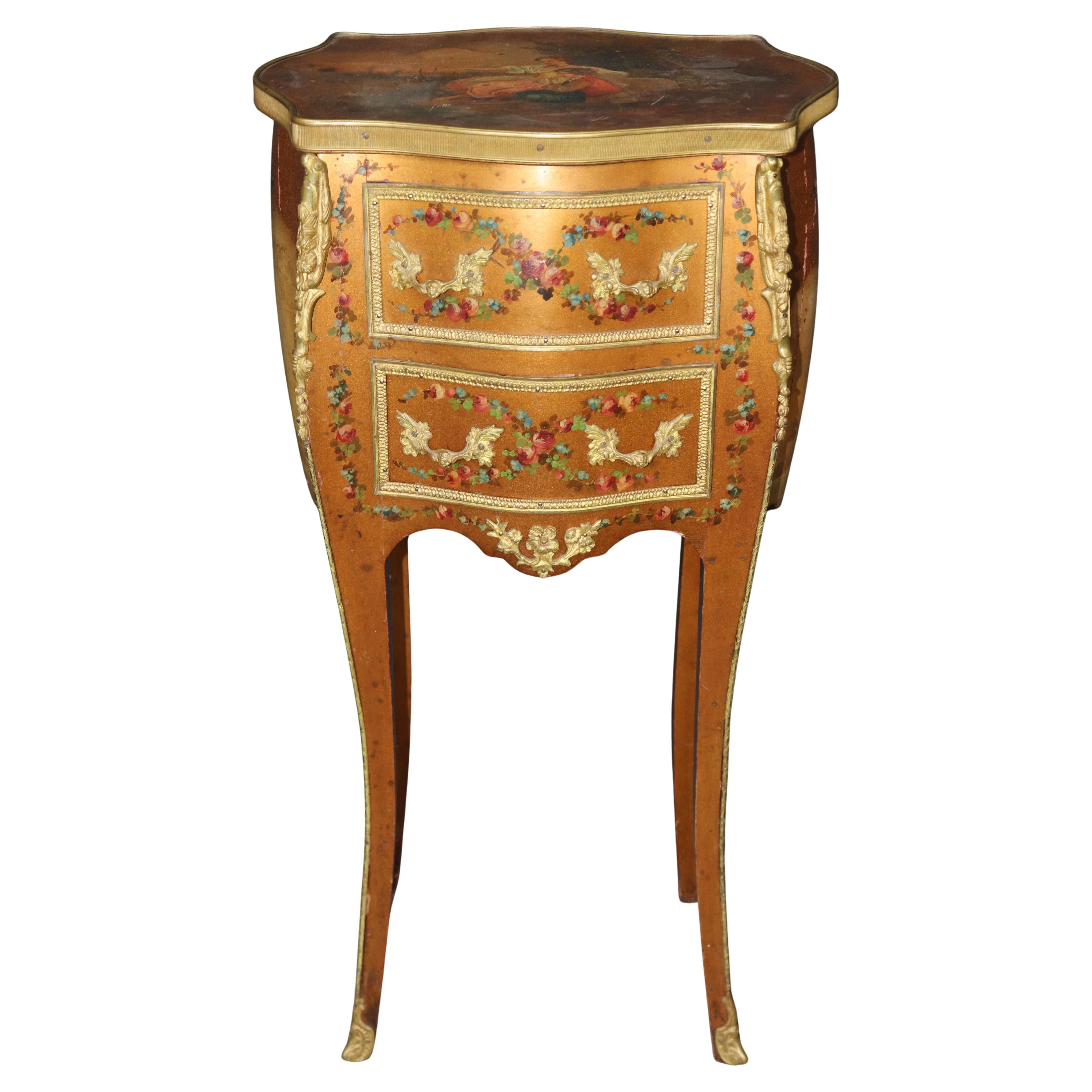 SinglGold Leaf Gilded Vernis Martin Painted French Louis XV Style Night Stand For Sale