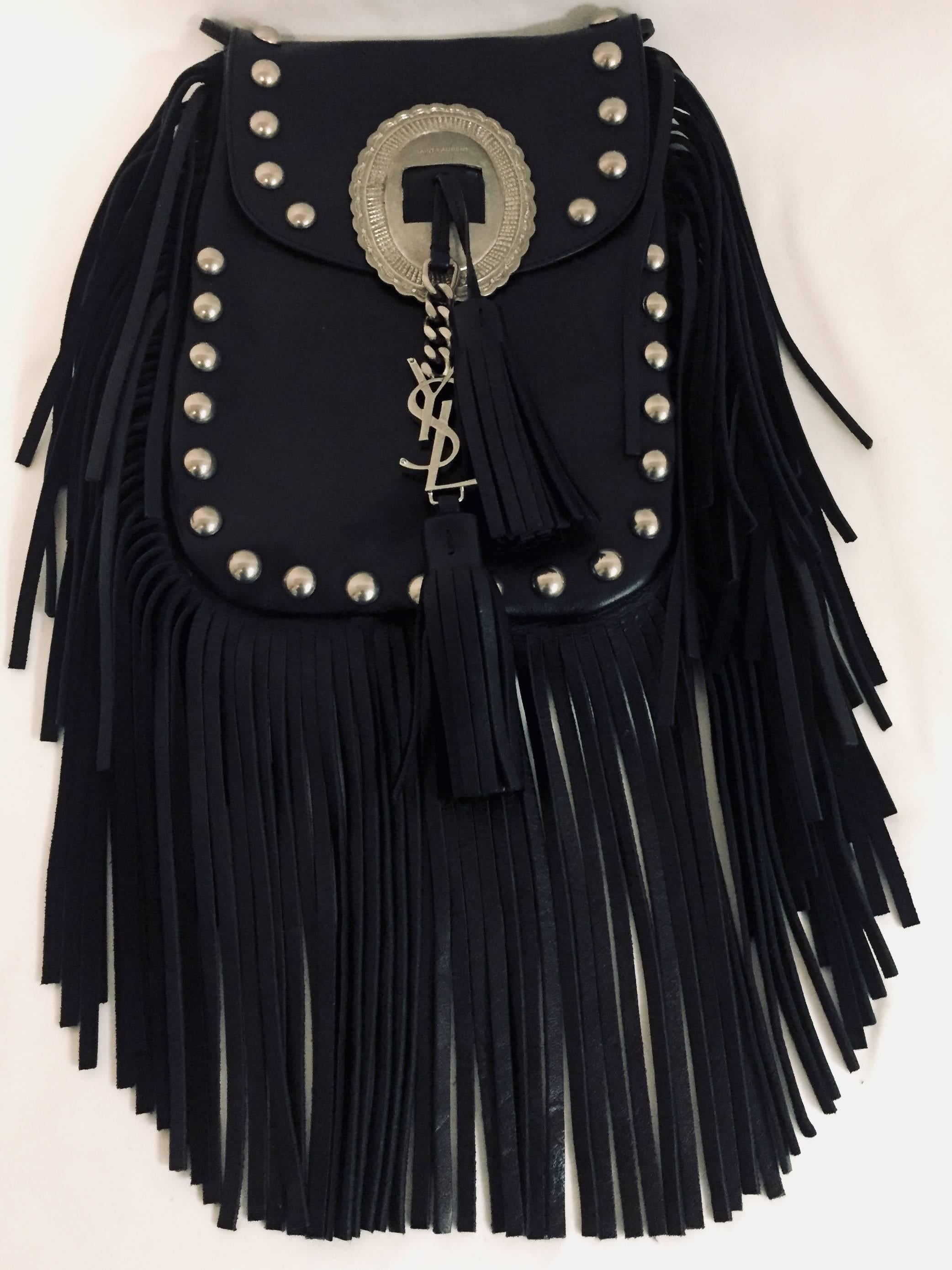 Singular Saint Laurent Black Anita Flat Leather Bag with Fringe 1