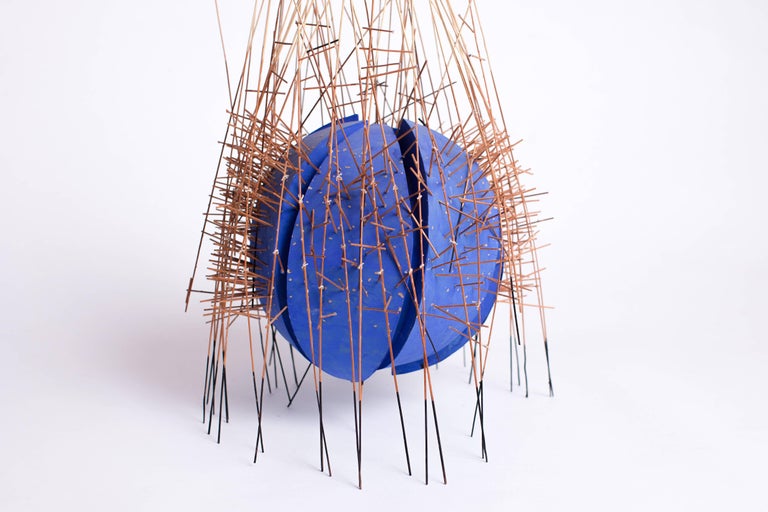 American Craftsman Singular, Kinetic, Vibrant Blue Geometric Sculpture, Irving Harper, 20th Century For Sale