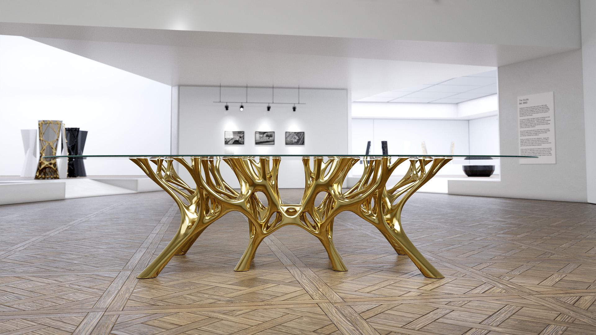 Organic AI Singularity Sculptural Metal Dining Table with Glass Top In New Condition For Sale In London, GB