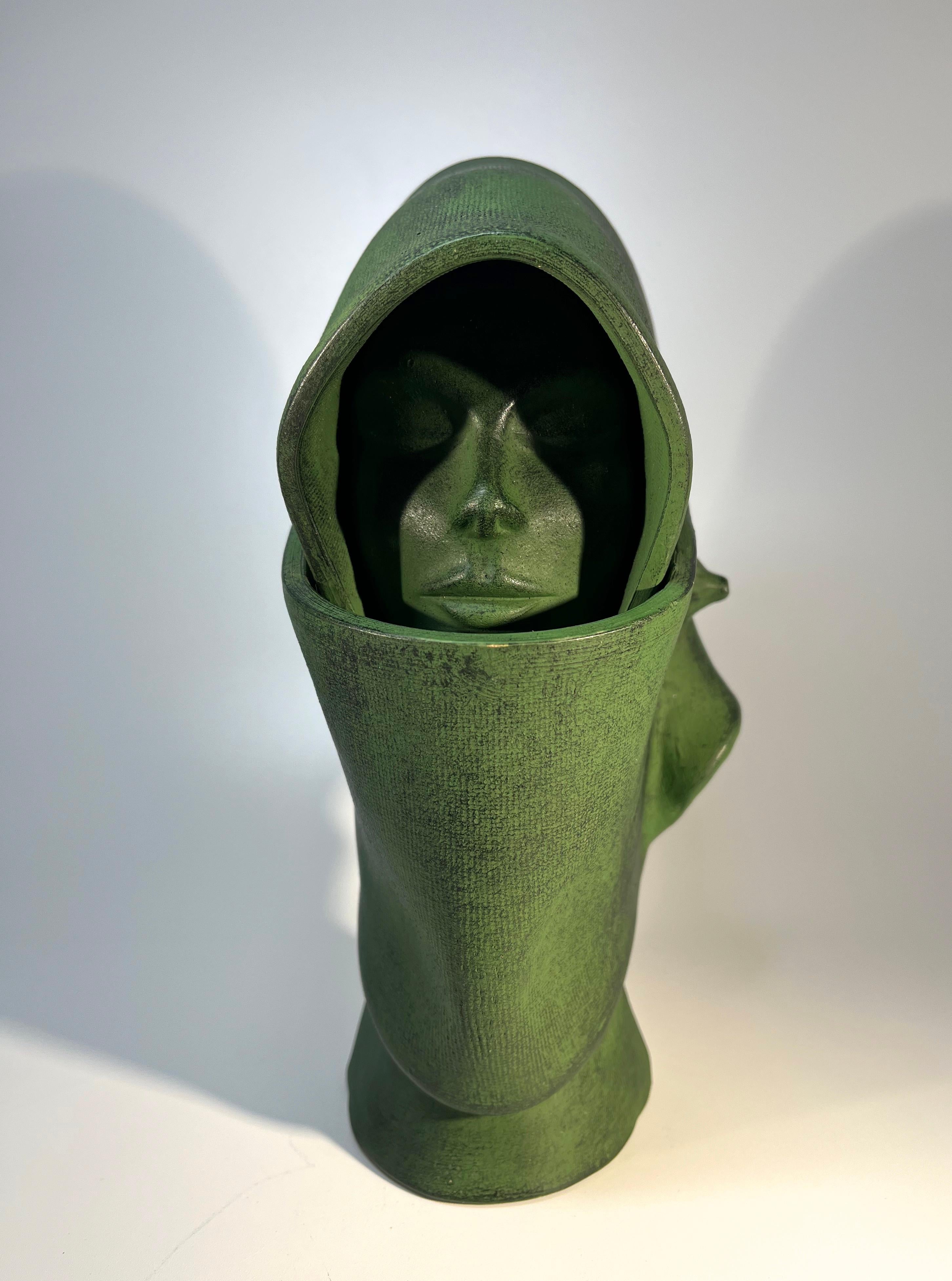 A private, calming and quiet piece by an unknown artist
Beautifully crafted and subtly finished with dark green matt glaze
Circa 1980s
Unsigned
Height 9.5 inch, Width 5 inch, Depth 4.5 inch
In very good condition
Wear consistent with age and use