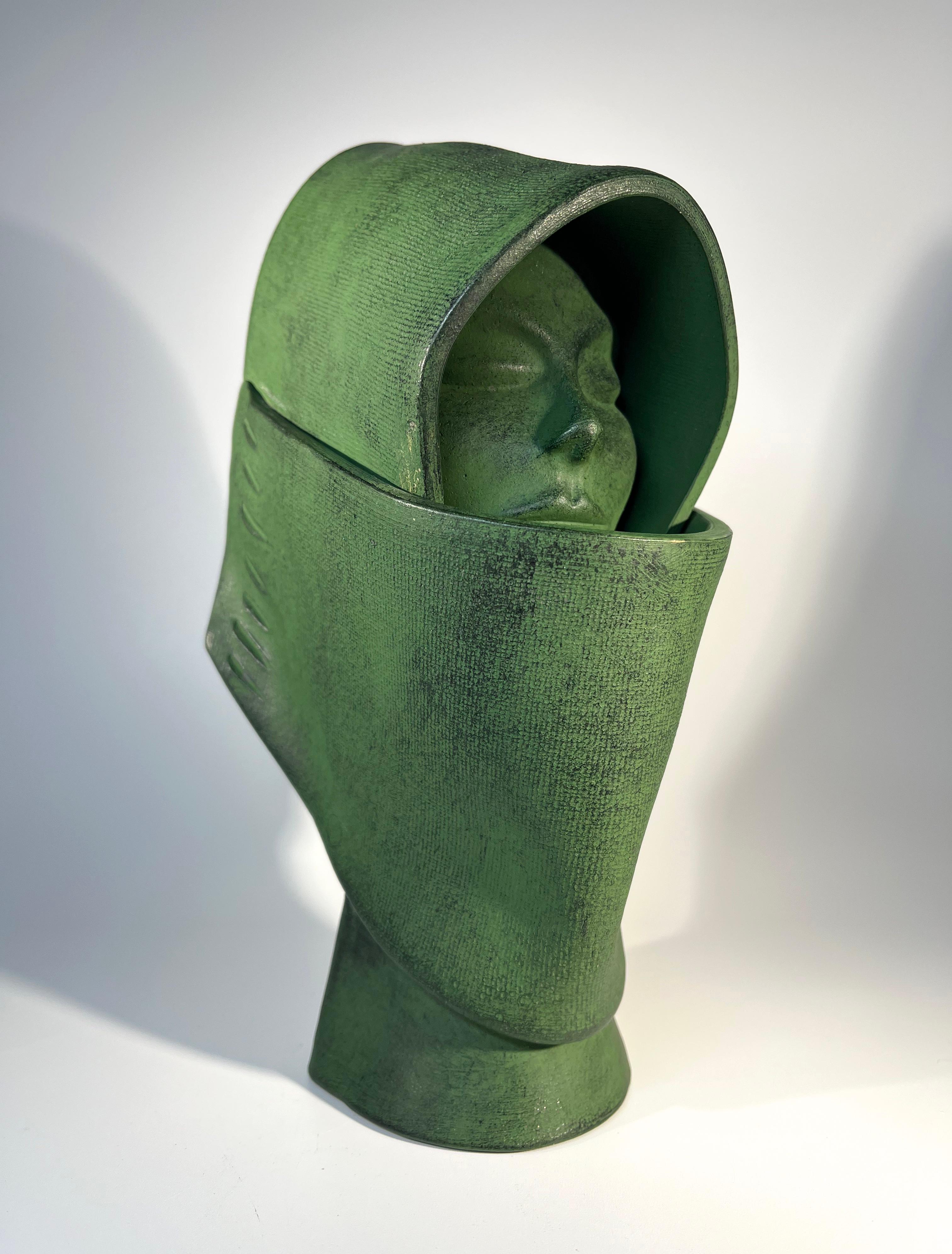 Ceramic Singularly Intriguing Clay Bust Of A Cloaked Woman For Sale