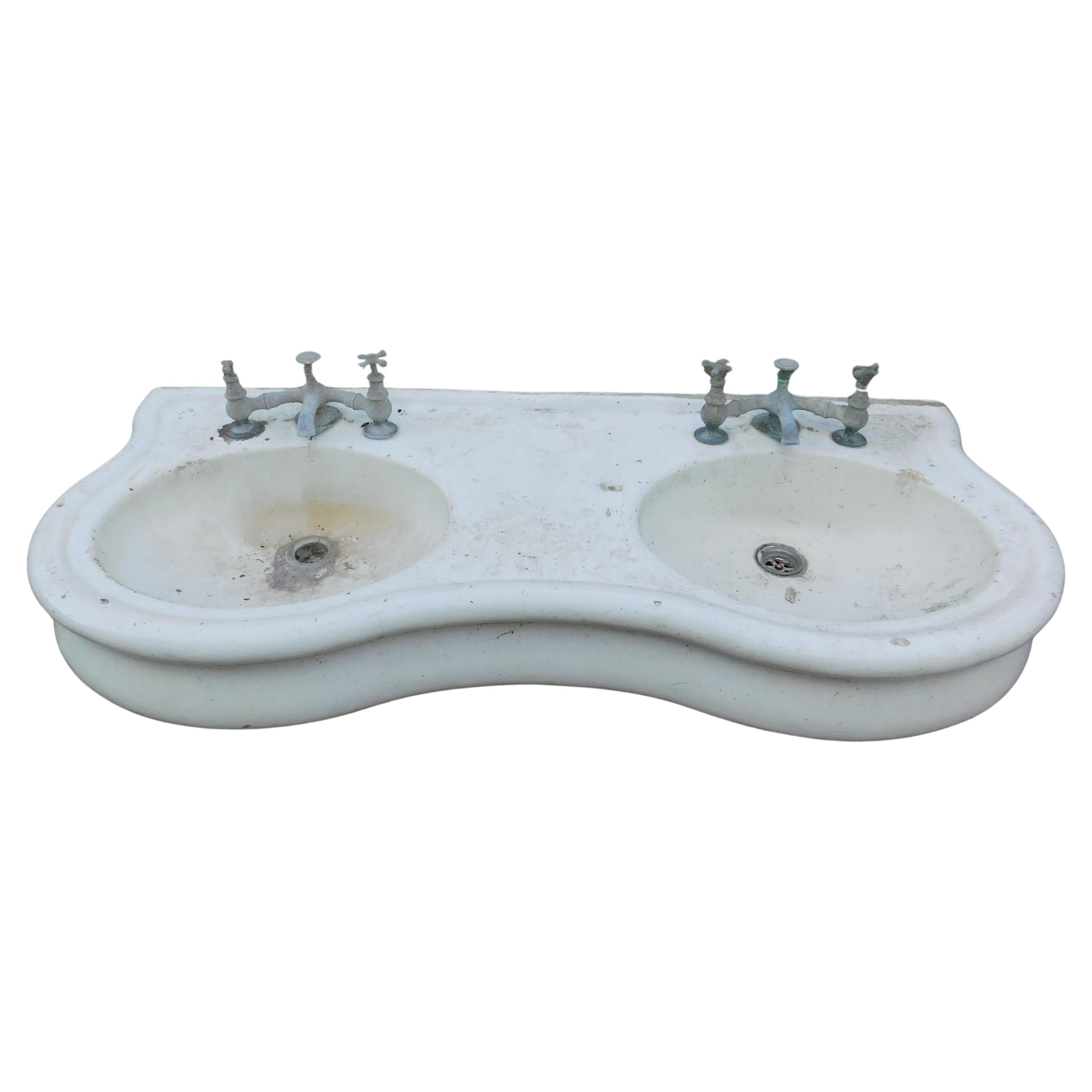 Lavabo bañera, doble lavabo en cerámica esmaltada blanca, Italia