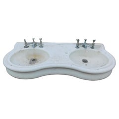 Sink basin bathtub, double basin in white glazed ceramic, Italy