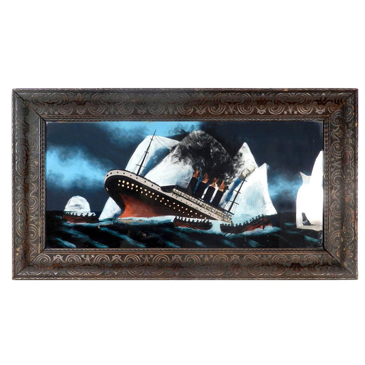 Sinking Titanic Painting Reverse Painted Glass