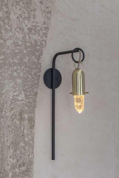 "Sino" Contemporary Golden Wall Light in Cast Brass and Illuminated Raw Crystal