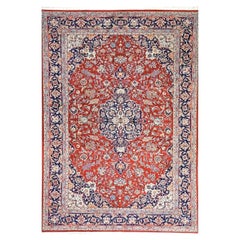Sino-Persian Kashan Wool 6x9 Red, Ivory & Navy Handmade Area Rug