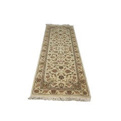 Sino-Persian Tabriz Wool & Silk 3x8 Ivory & Black Handmade Runner Rug