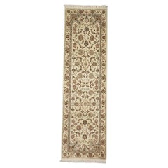 Sino-Persian Tabriz Wool & Silk 3x8 Ivory & Black Handmade Runner Rug