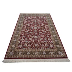 Sino-Persian Tabriz Wool & Silk 6x9 Maroon & Olive Green Handmade Area Rug