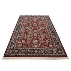 Sino-Persian Tabriz Wool & Silk 6x9 Red & Black Handmade Area Rug