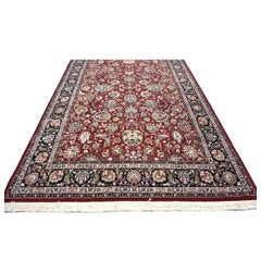 Tabriz Sino-Persa Alfombra de lana y seda 6x9 roja y negra hecha a mano