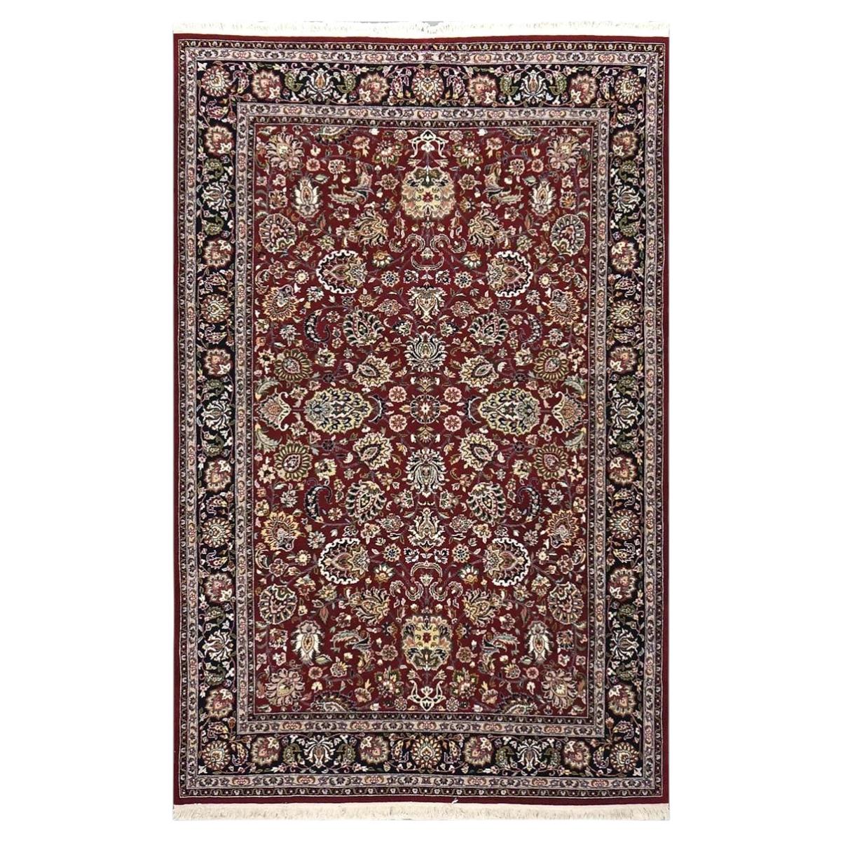 Sino-Persian Tabriz Wool & Silk 6x9 Red & Black Handmade Area Rug