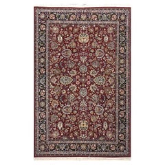 Tabriz Sino-Persa Alfombra de lana y seda 6x9 roja y negra hecha a mano
