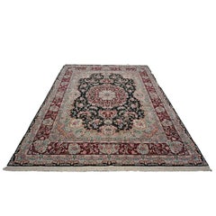 Sino-Persian Tabriz Wool & Silk 8x10 Red, Ivory & Black Handmade Area Rug