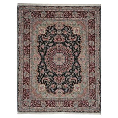 Sino-Persian Tabriz Wool & Silk 8x10 Red, Ivory & Black Handmade Area Rug