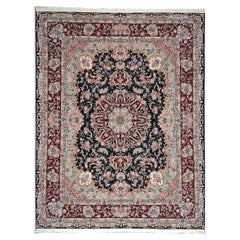 Sino-Persian Tabriz Wool & Silk 8x10 Red, Ivory & Black Handmade Area Rug
