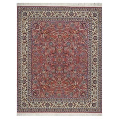 Sino-Persian Tabriz Wool & Silk 8x10 Salmon & Ivory Handmade Area Rug