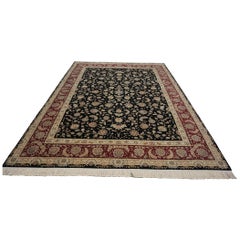 Sino-Persian Tabriz Wool & Silk 9x12 Black & Red Handmade Area Rug